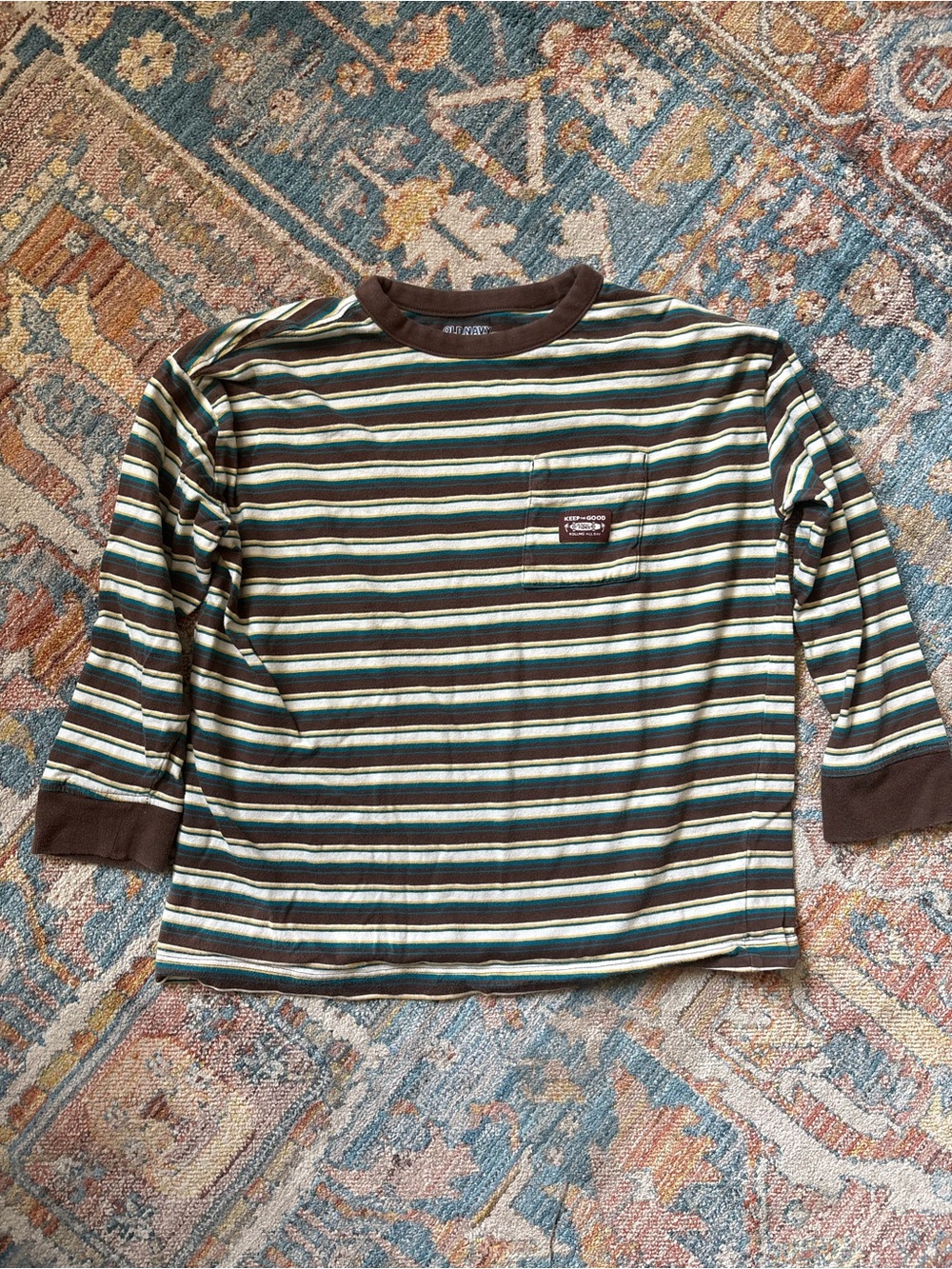 Boys Long-Sleeve Pocket Tee - Brown/Green/White